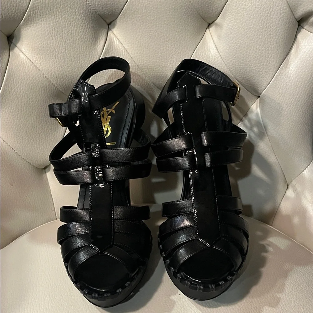 YSL Yves Saint Laurent Black Multi-Strap 105 Heel Sandals Essentiel 8.5 EU 39.5 - Picture 5 of 12